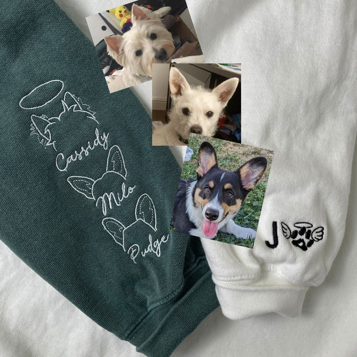 Personalized I Wear My Heart On My Sleeve Embroidered Sweatshirt Hoodie with Dog Cat Ears On Sleeve Gift For Pet Lovers
