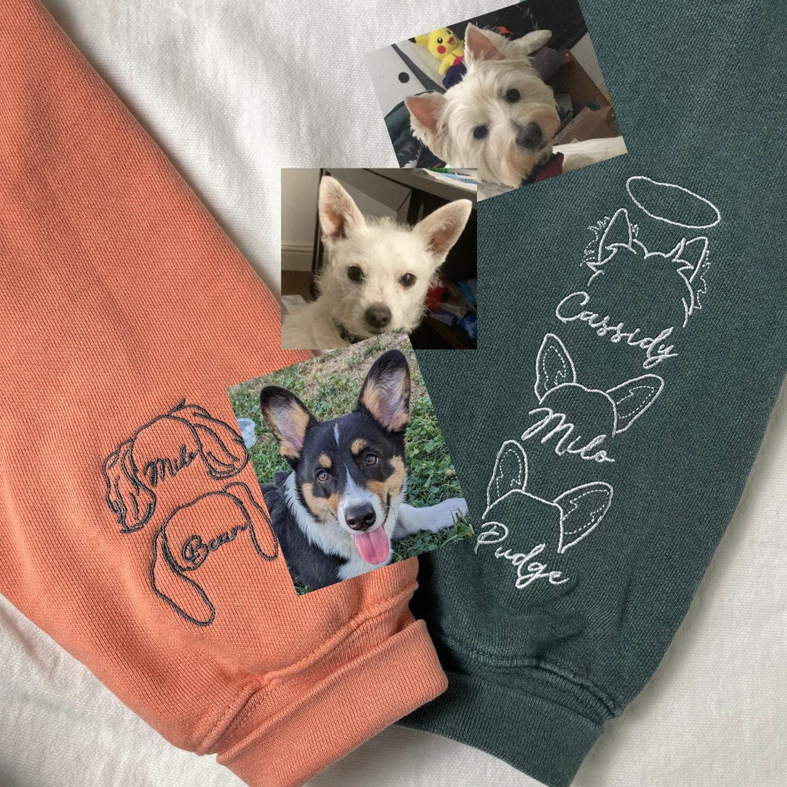 Personalized I Wear My Heart On My Sleeve Embroidered Sweatshirt Hoodie with Dog Cat Ears On Sleeve Gift For Pet Lovers