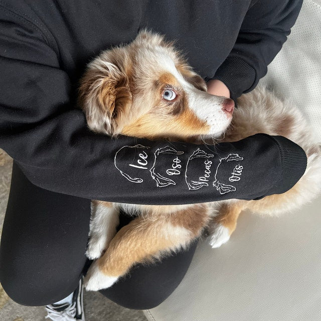 Personalized I Wear My Heart On My Sleeve Embroidered Sweatshirt Hoodie with Dog Cat Ears On Sleeve Gift For Pet Lovers