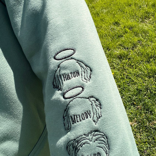 Personalized I Wear My Heart On My Sleeve Embroidered Sweatshirt Hoodie with Dog Cat Ears On Sleeve Gift For Pet Lovers