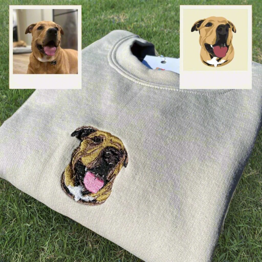 Embroidered Pet Portrait Hoodie with Pet Face Gift for Pet Lovers