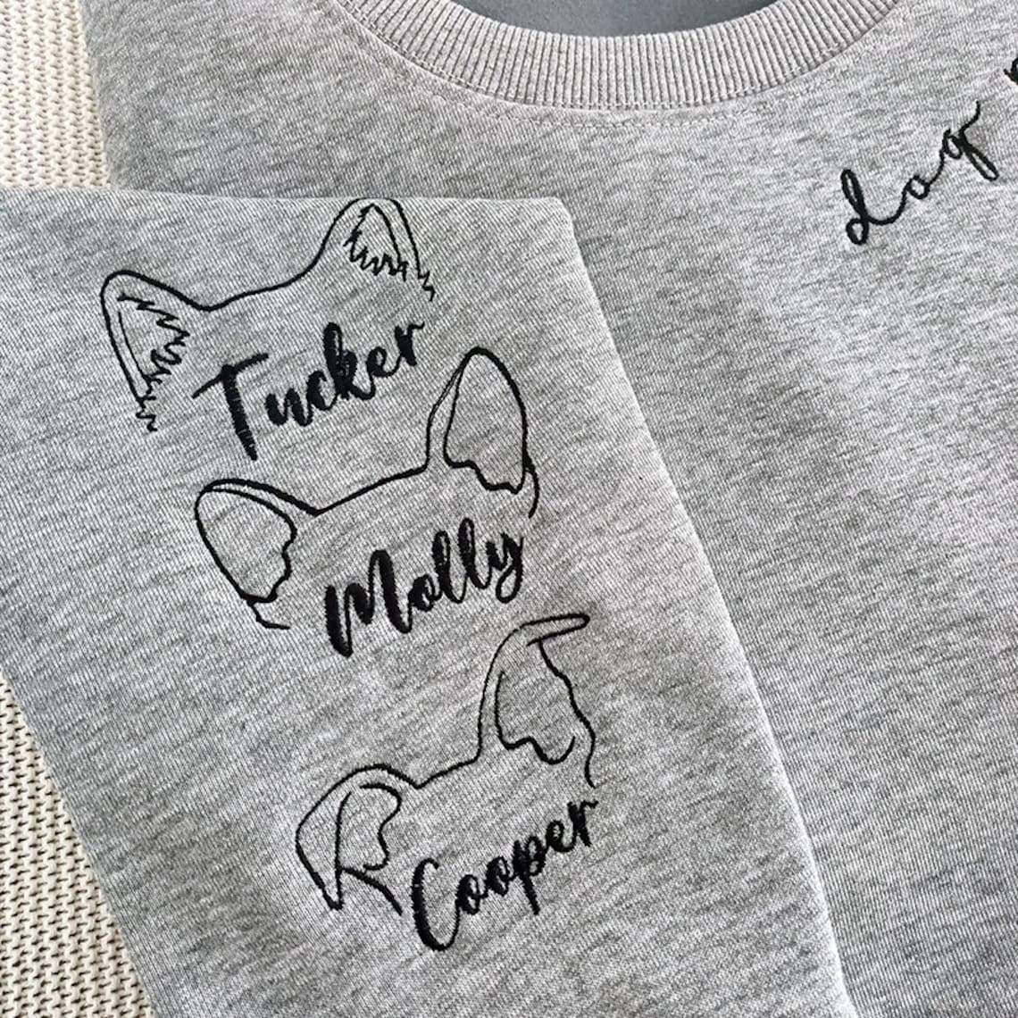 Embroidered Dog Mama Sweatshirt Hoodie with Dog Ears and Name On Sleeve Gift For Pet Lovers