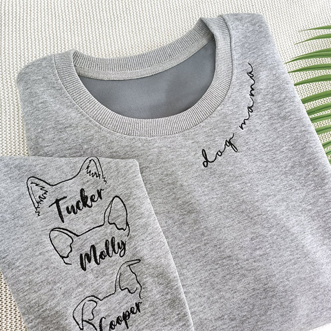 Embroidered Dog Mama Sweatshirt Hoodie with Dog Ears and Name On Sleeve Gift For Pet Lovers