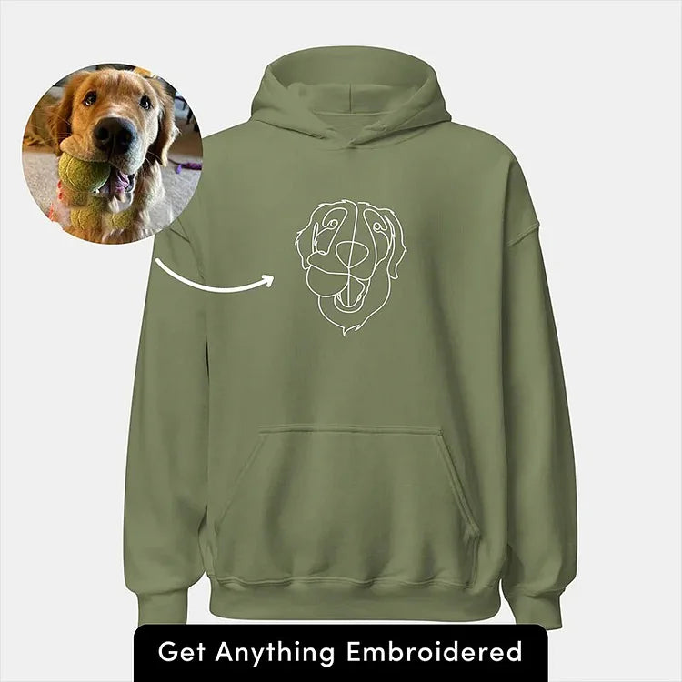 Custom Embroidered Line Art Pet Portrait Outline Sweatshirt Hoodie Gift For Dog/Cat Owner Pet Lovers