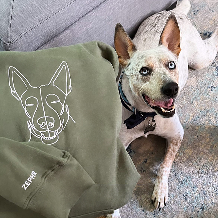 Custom Embroidered Line Art Pet Portrait Outline Sweatshirt Hoodie Gift For Dog/Cat Owner Pet Lovers
