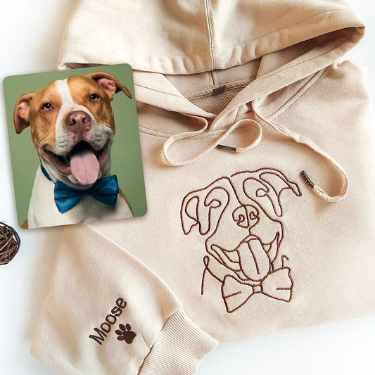 Benutzerdefinierte bestickte Haustier Portrait Umriss Sweatshirt Hoodie Geschenk für Hundebesitzer Katzenliebhaber Haustierliebhaber 