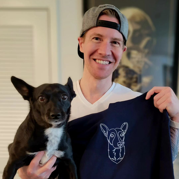 Custom Embroidered Line Art Pet Portrait Outline Sweatshirt Hoodie Gift For Dog/Cat Owner Pet Lovers