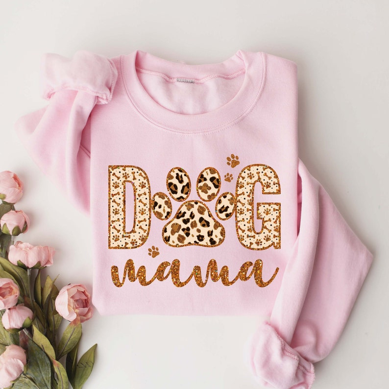 Personalized Leopard Dog Mama Sweatshirt With Dog Names on Sleeve Gift For Dog Mom