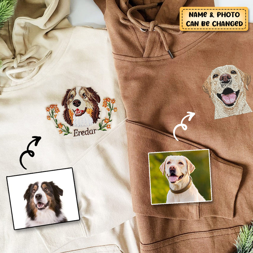 Sudadera con capucha y corona con retrato y nombre de mascota bordados, regalo de Navidad para amantes de las mascotas