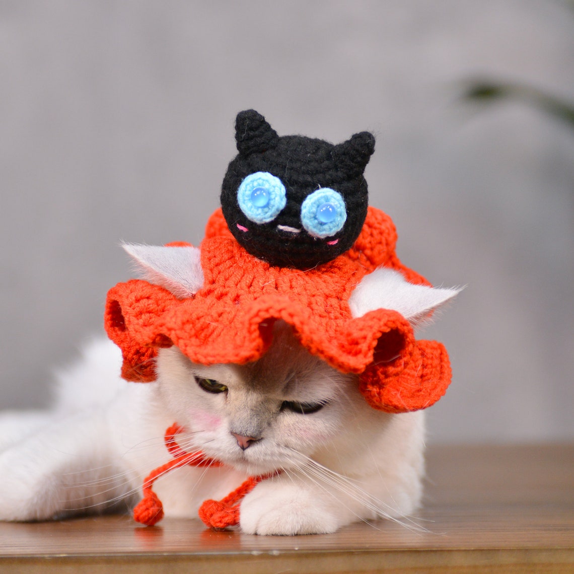 Pumpkin Black Cat Crochet Pet Hat Halloween Pet Costume Gift for Pet Lovers