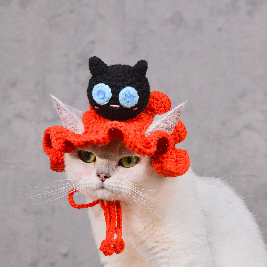 Pumpkin Black Cat Crochet Pet Hat Halloween Pet Costume Gift for Pet Lovers
