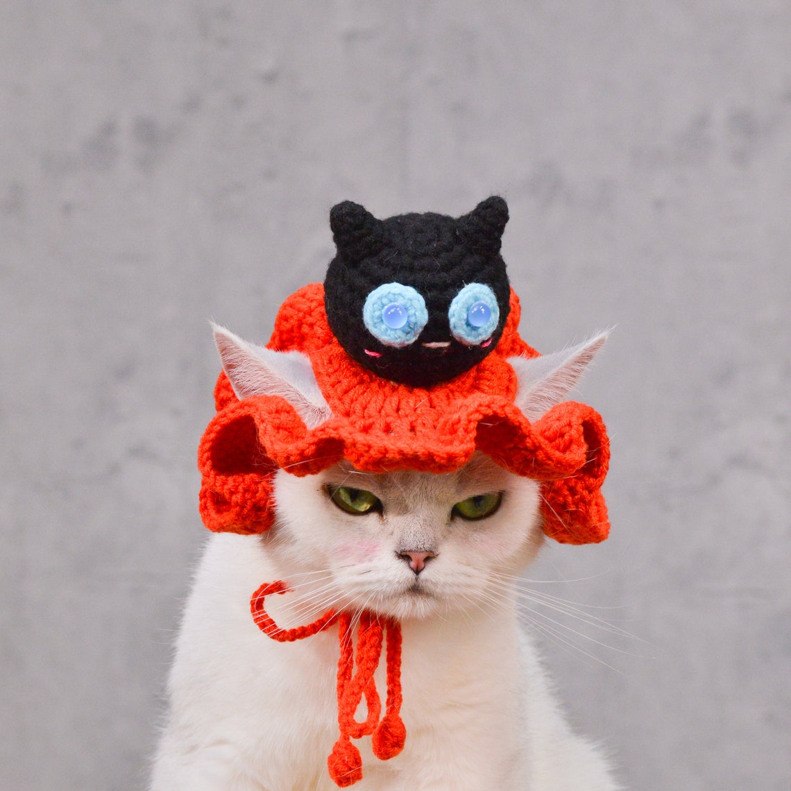 Pumpkin Black Cat Crochet Pet Hat Halloween Pet Costume Gift for Pet Lovers