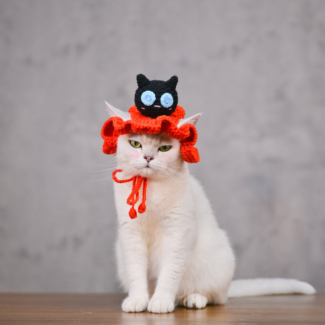 Pumpkin Black Cat Crochet Pet Hat Halloween Pet Costume Gift for Pet Lovers