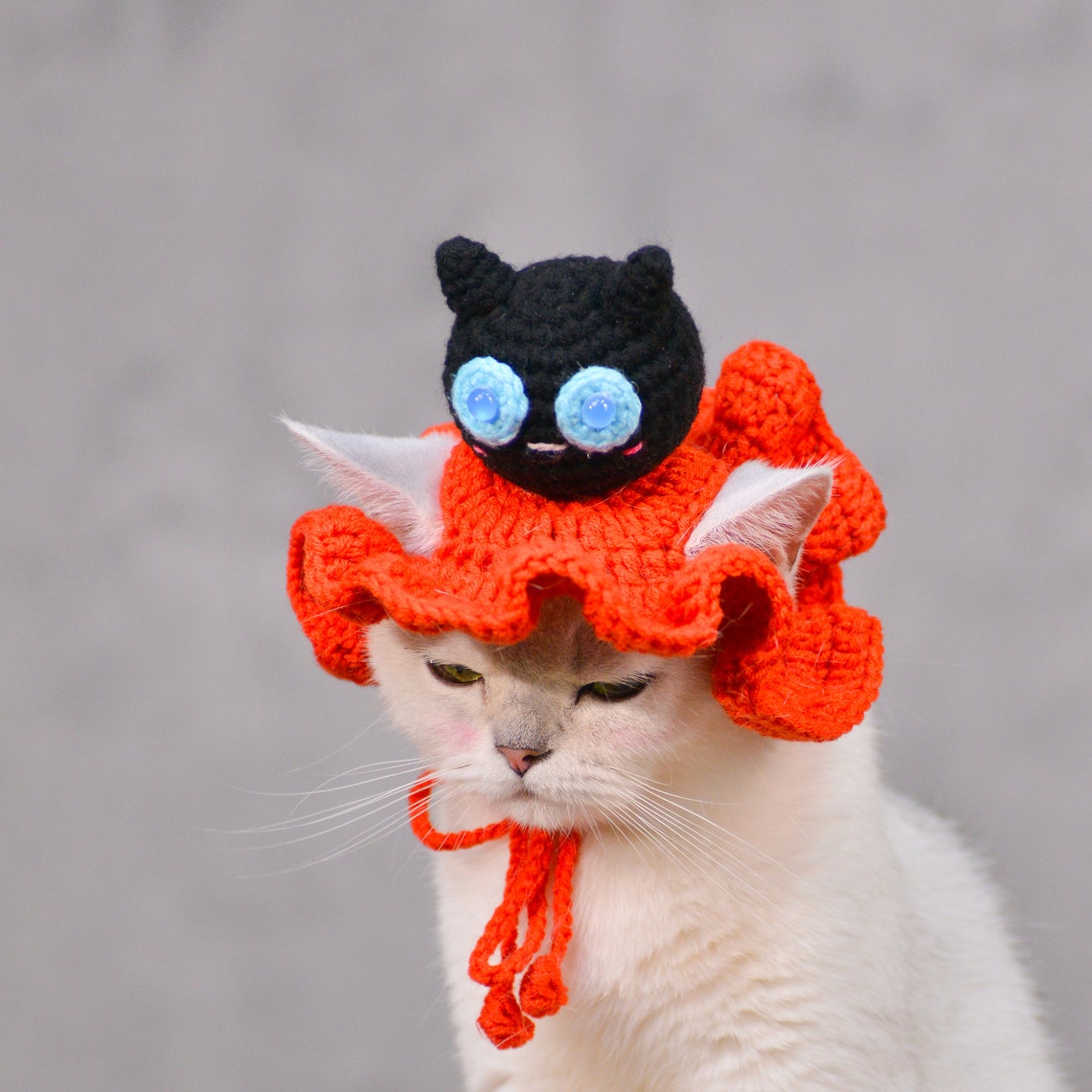 Pumpkin Black Cat Crochet Pet Hat Halloween Pet Costume Gift for Pet Lovers