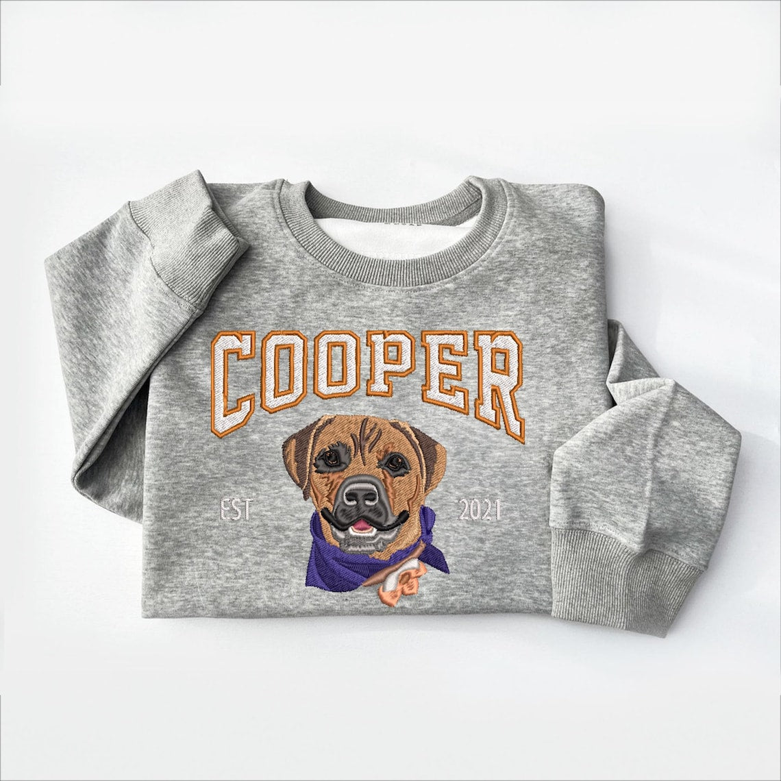 Cara de mascota bordada personalizada y nombre de mascota sudadera retrato de perro bordado cuello redondo regalo amante de las mascotas