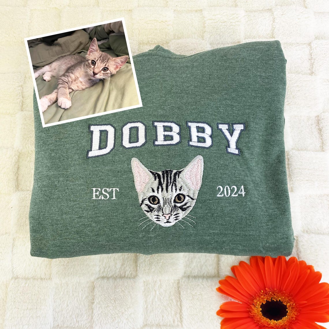 Cara de mascota bordada personalizada y nombre de mascota sudadera retrato de perro bordado cuello redondo regalo amante de las mascotas