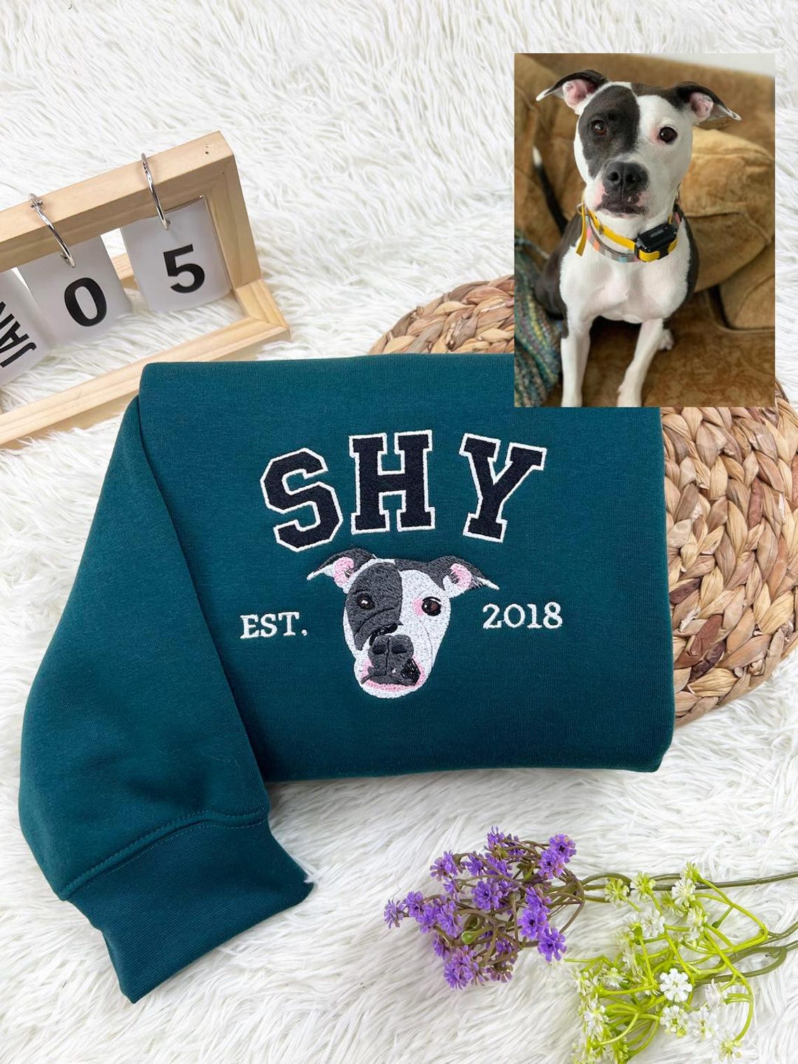 Cara de mascota bordada personalizada y nombre de mascota sudadera retrato de perro bordado cuello redondo regalo amante de las mascotas