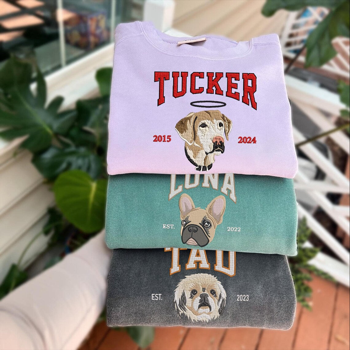 Cara de mascota bordada personalizada y nombre de mascota sudadera retrato de perro bordado cuello redondo regalo amante de las mascotas