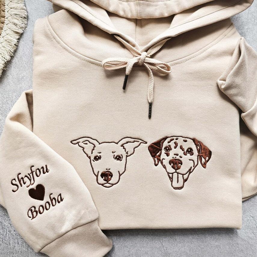 Embroidered Pet Dog Cat Face and Pet Name on Sleeve Sweatshirt Hoodie Gift for Pet Lovers