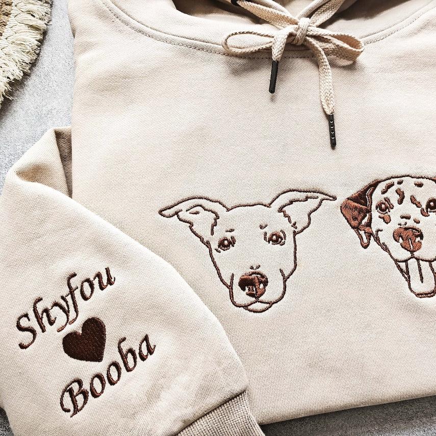Embroidered Pet Dog Cat Face and Pet Name on Sleeve Sweatshirt Hoodie Gift for Pet Lovers