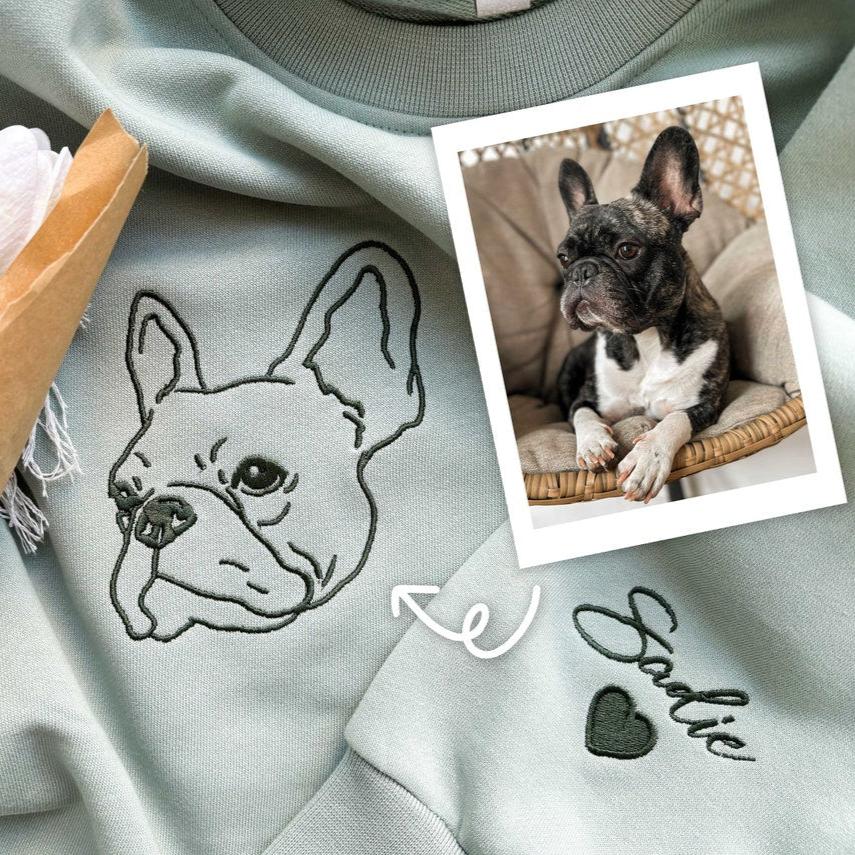 Embroidered Pet Dog Cat Face and Pet Name on Sleeve Sweatshirt Hoodie Gift for Pet Lovers