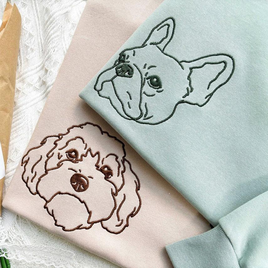 Embroidered Pet Dog Cat Face and Pet Name on Sleeve Sweatshirt Hoodie Gift for Pet Lovers