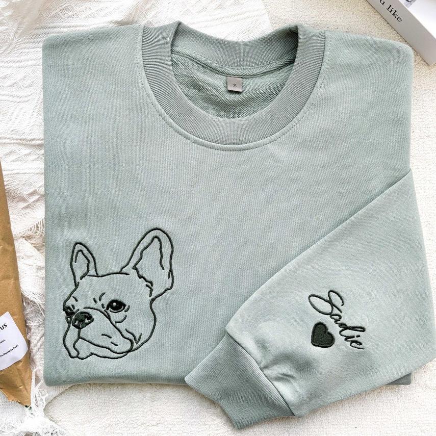 Embroidered Pet Dog Cat Face and Pet Name on Sleeve Sweatshirt Hoodie Gift for Pet Lovers