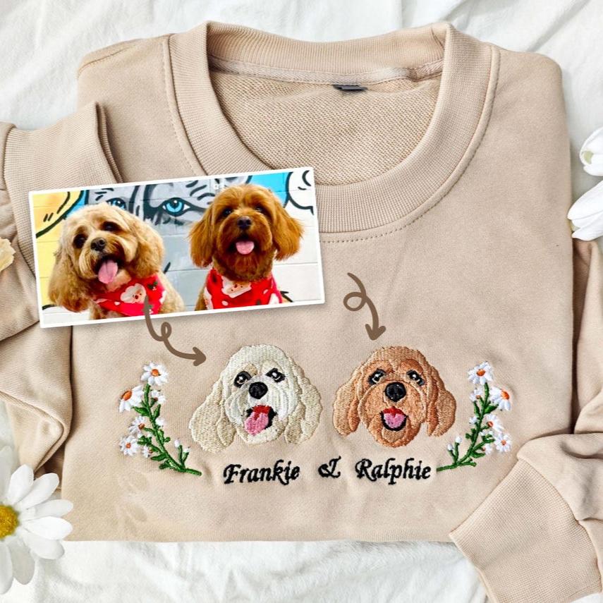 Embroidered Pet Portrait Sweatshirt Custom Wreath Hoodie Pet Sympathy Gifts Christmas Gift For Pet Lovers