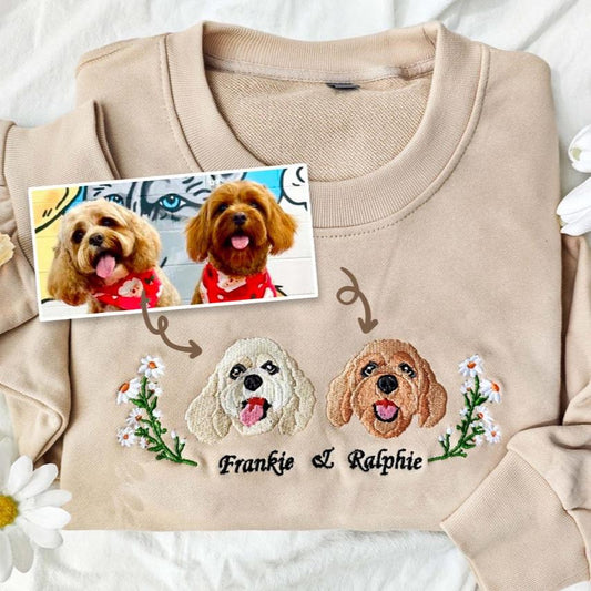 Embroidered Pet Portrait Sweatshirt Custom Wreath Hoodie Pet Sympathy Gifts Christmas Gift For Pet Lovers