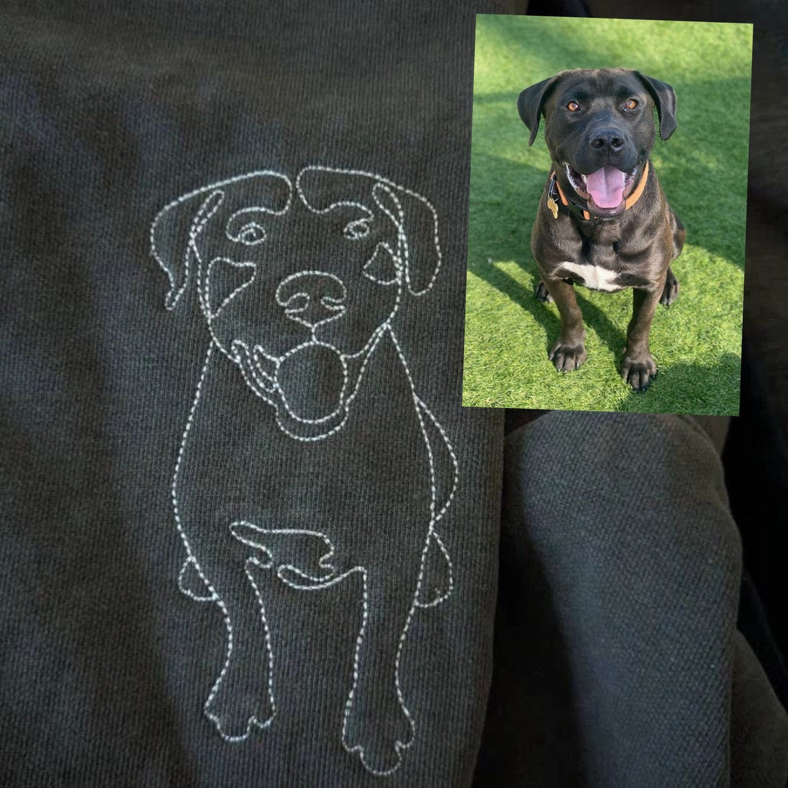 Embroidered Portrait Line Art Sweatshirt Hoodie Gift for Dog Mom/Dad Any Pet Lovers