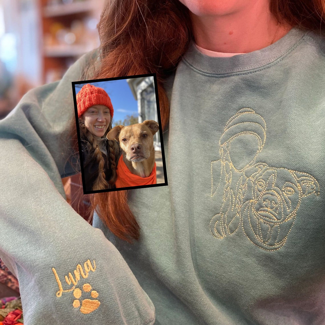 Embroidered Portrait Line Art Sweatshirt Hoodie Gift for Dog Mom/Dad Any Pet Lovers