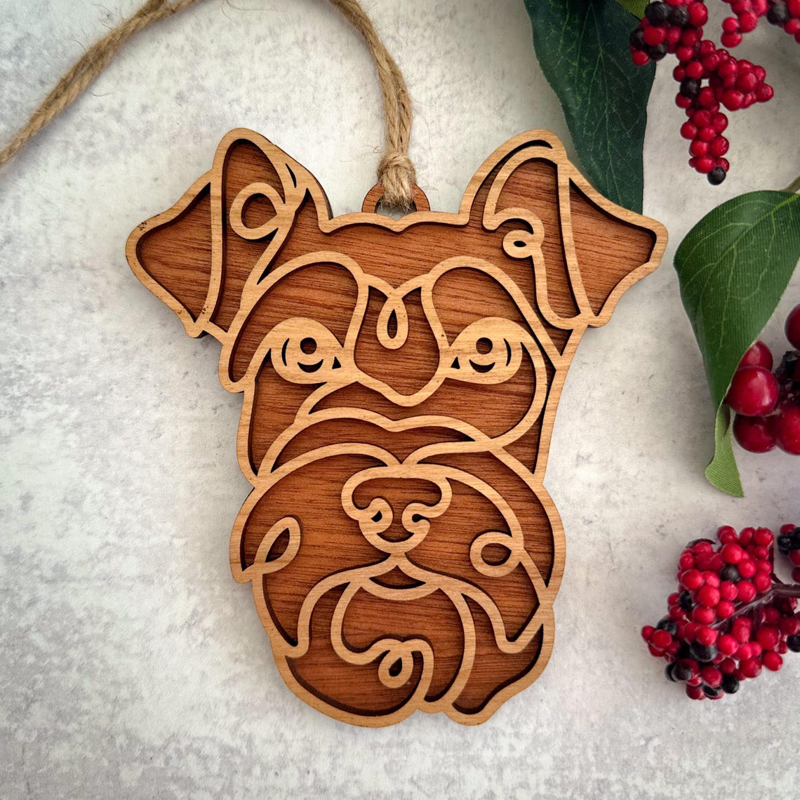 Personalized Wooden Line Art Pet Portrait Ornament Pet Memorial Gift Christmas Gift for Pet Lovers