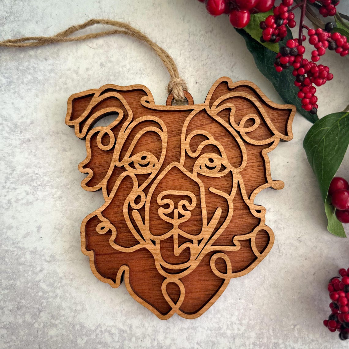 Personalized Wooden Line Art Pet Portrait Ornament Pet Memorial Gift Christmas Gift for Pet Lovers