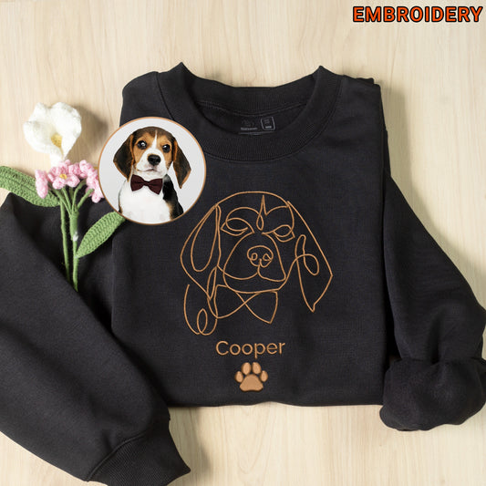 Embroidered Pet Dog Portrait Line Drawing Sweatshirt Hoodie Gift For Pet Lovers