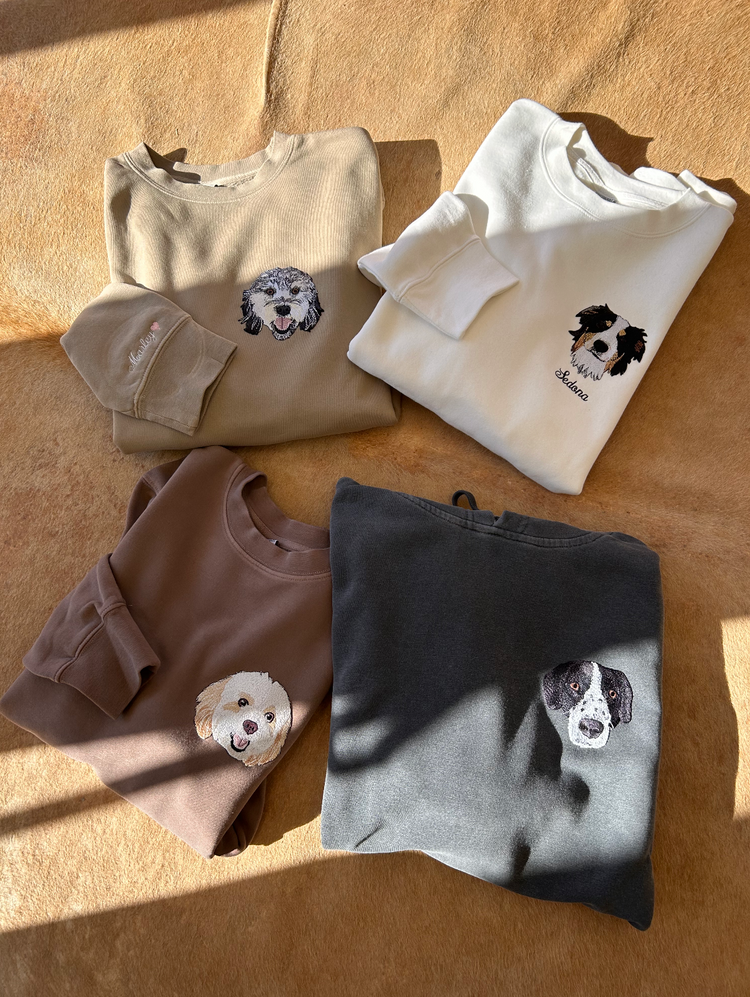 Personalized Embroidered Pet Face Sweatshirt Custom Dog Photo Hoodie Gift for Pet Lovers