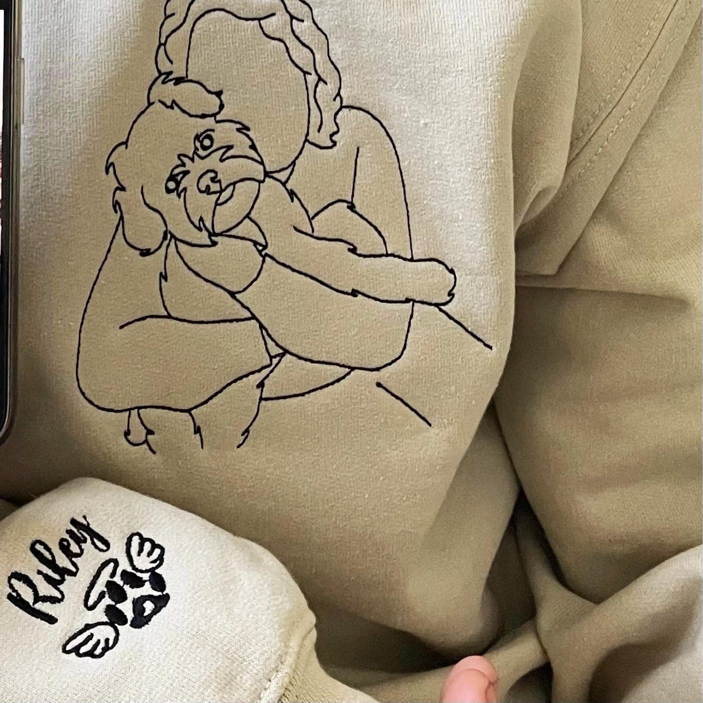 Embroidered Portrait Line Art Sweatshirt Hoodie Gift for Dog Mom/Dad Any Pet Lovers