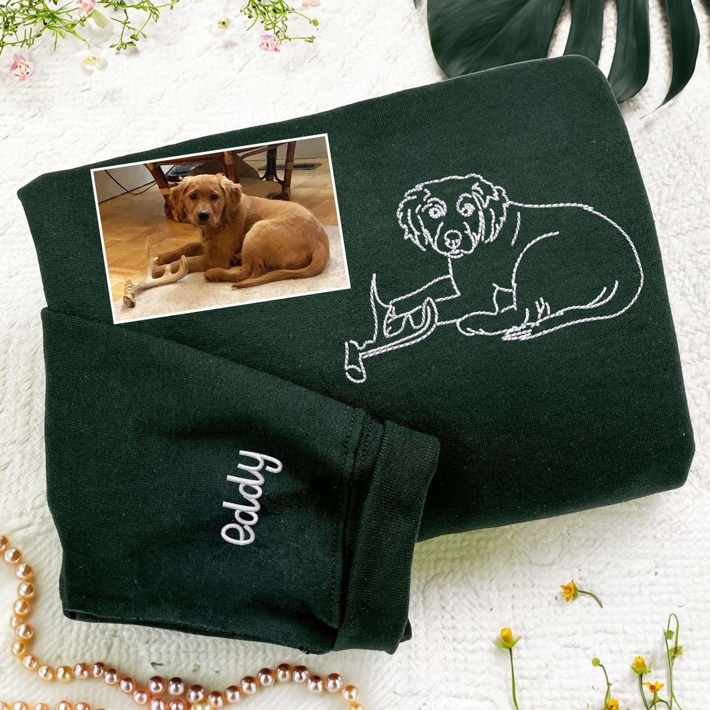 Embroidered Portrait Line Art Sweatshirt Hoodie Gift for Dog Mom/Dad Any Pet Lovers