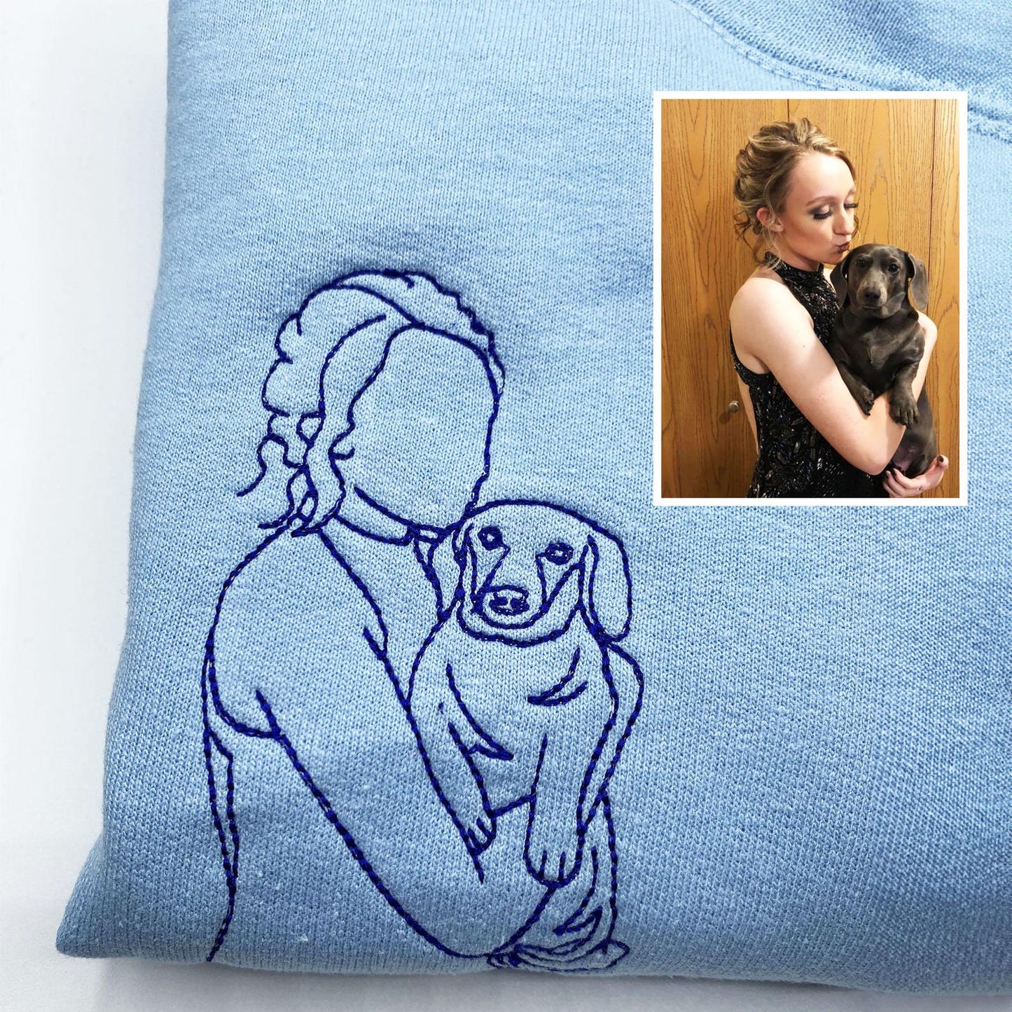 Embroidered Portrait Line Art Sweatshirt Hoodie Gift for Dog Mom/Dad Any Pet Lovers