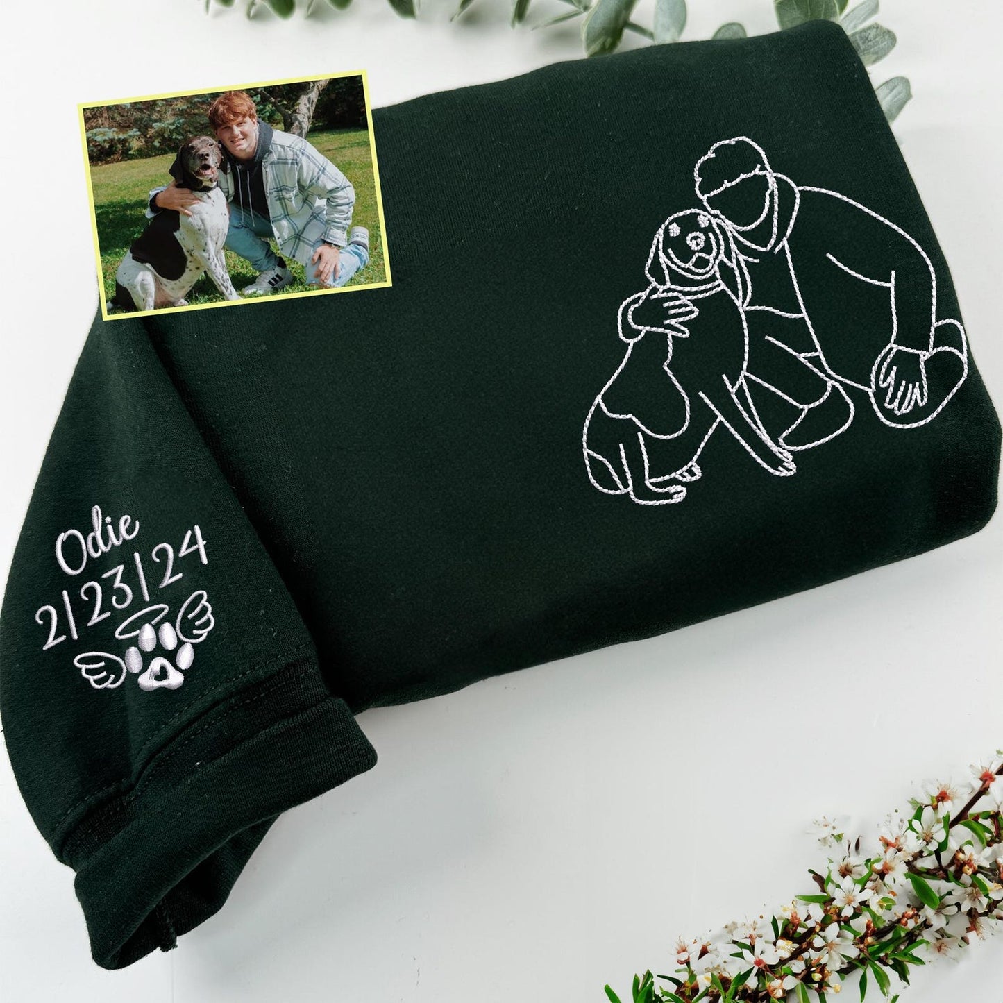 Embroidered Portrait Line Art Sweatshirt Hoodie Gift for Dog Mom/Dad Any Pet Lovers