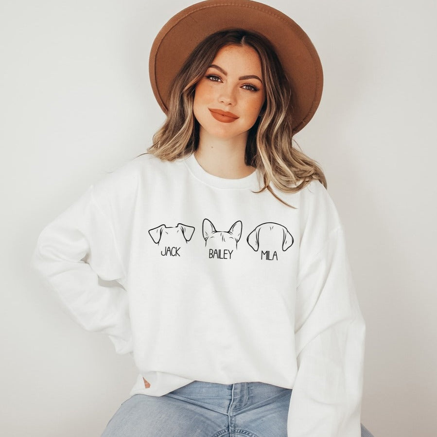 Embroidered Pet Ear Outline Sweatshirt Hoodie With Names Gift For Dog Mom Dog Dad Pet Lovers