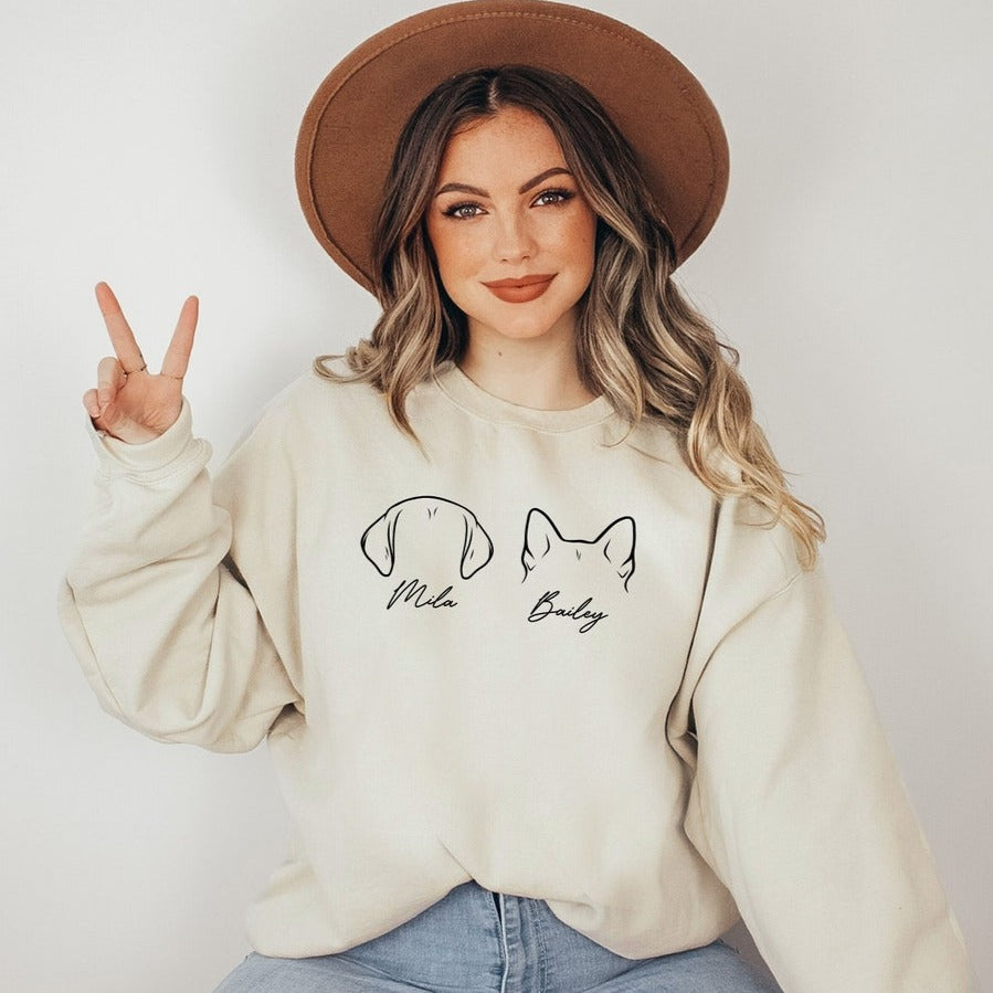 Embroidered Pet Ear Outline Sweatshirt Hoodie With Names Gift For Dog Mom Dog Dad Pet Lovers