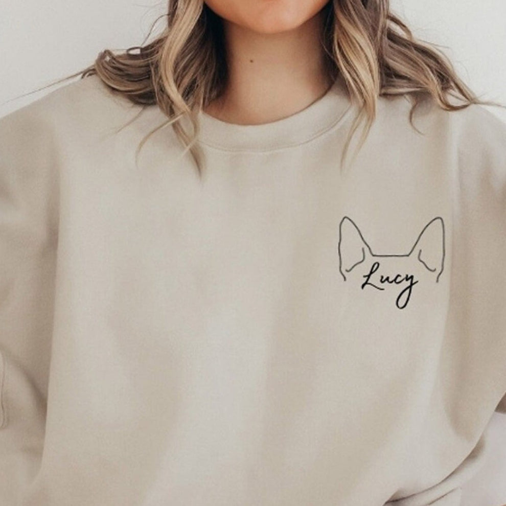 Embroidered Pet Ear Outline Sweatshirt Hoodie With Names Gift For Dog Mom Dog Dad Pet Lovers