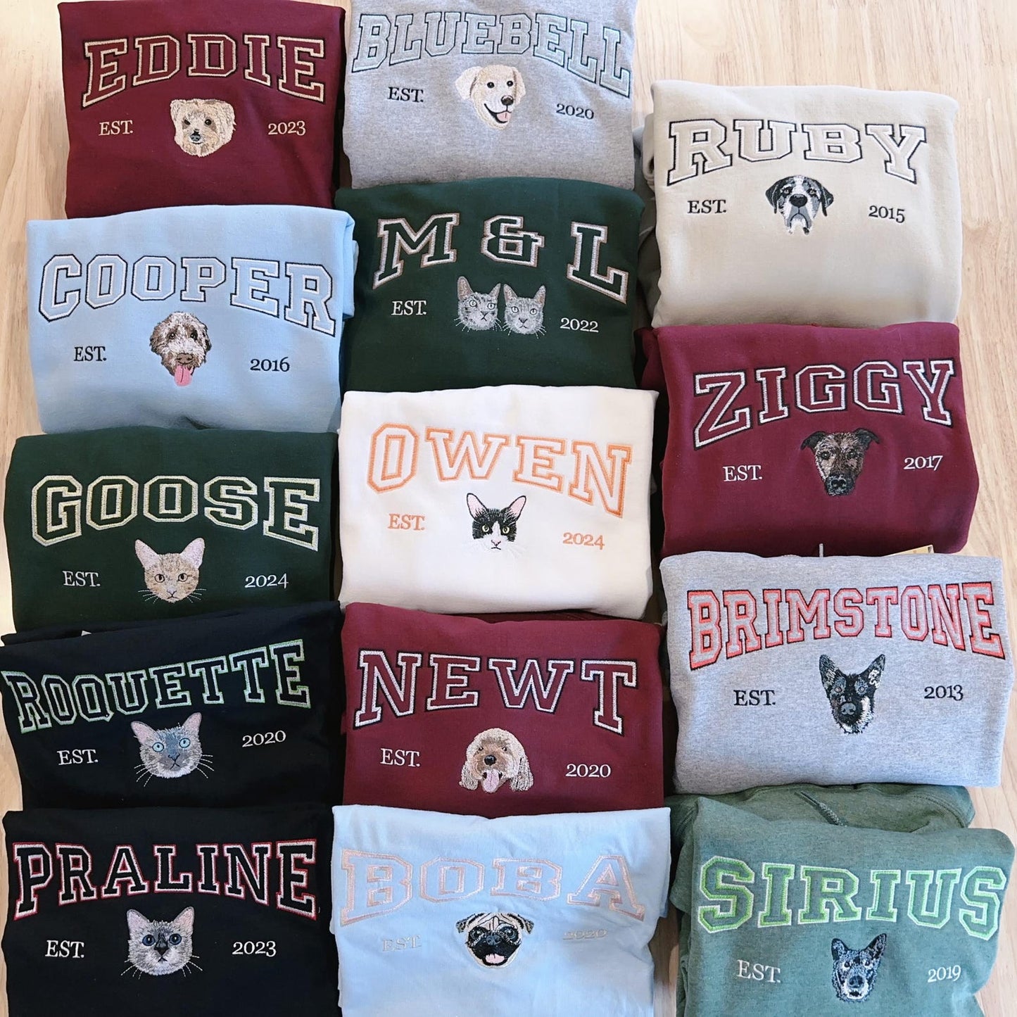 Personalized Embroidered Pet Face and Name Est Sweatshirt for Pet Lovers