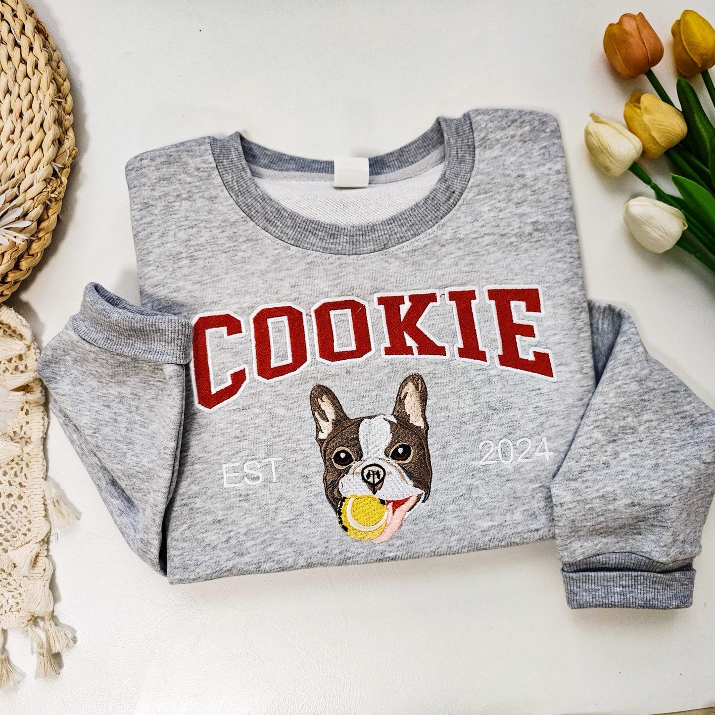 Custom Embroidered Dog Pet Face and Name Est Sweatshirt Hoodie for Pet Lovers