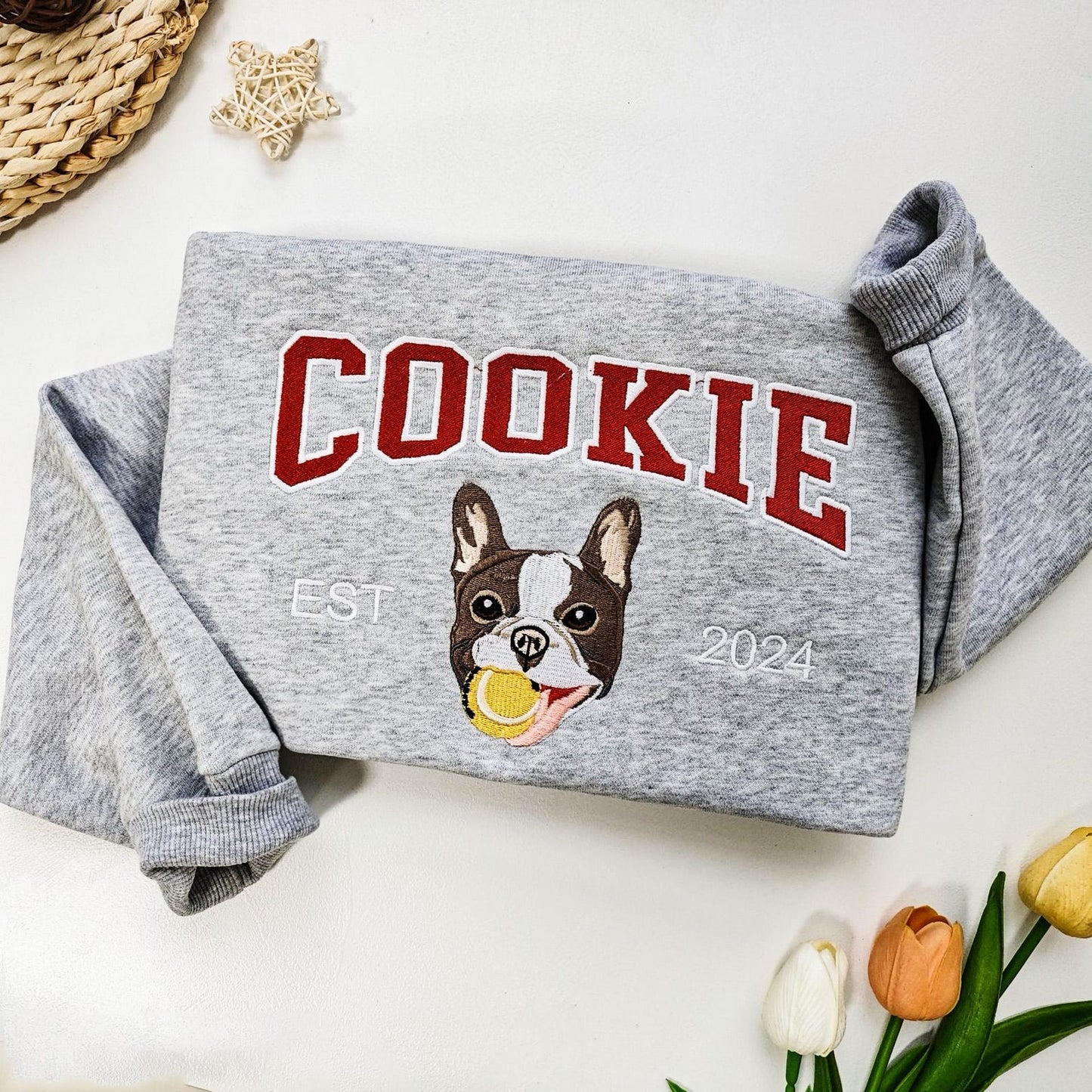 Custom Embroidered Dog Pet Face and Name Est Sweatshirt Hoodie for Pet Lovers