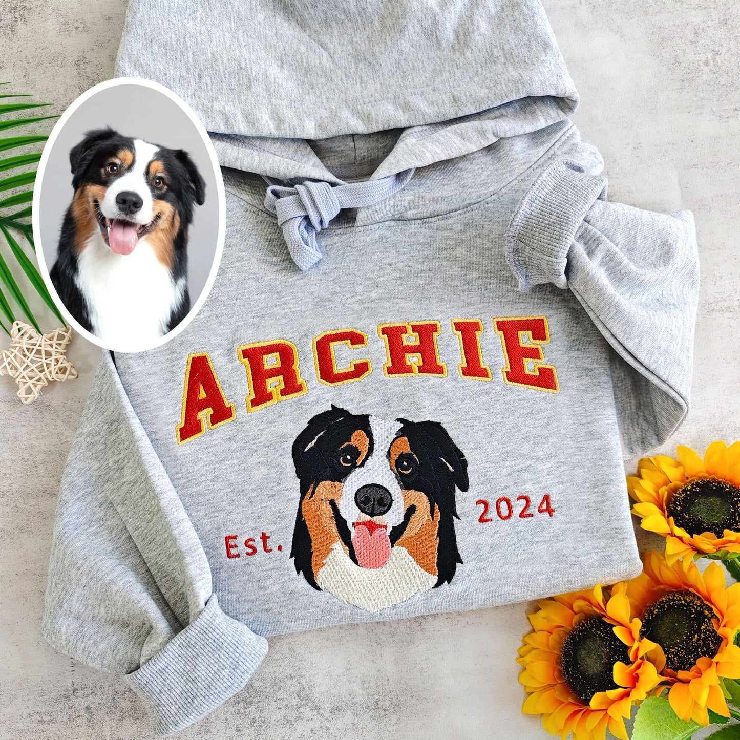 Custom Embroidered Dog Pet Face and Name Est Sweatshirt Hoodie for Pet Lovers