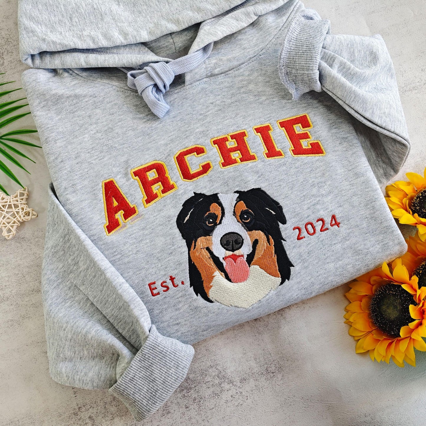 Custom Embroidered Dog Pet Face and Name Est Sweatshirt Hoodie for Pet Lovers