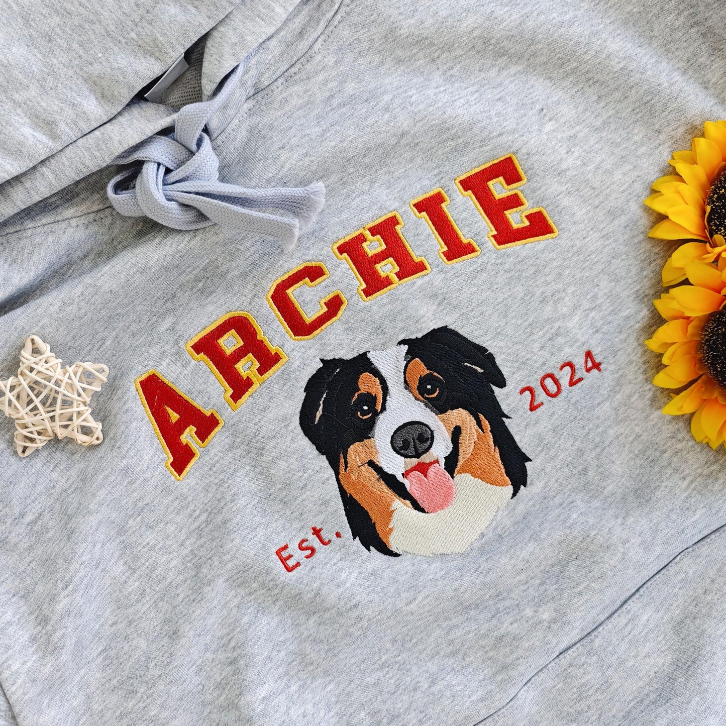 Custom Embroidered Dog Pet Face and Name Est Sweatshirt Hoodie for Pet Lovers
