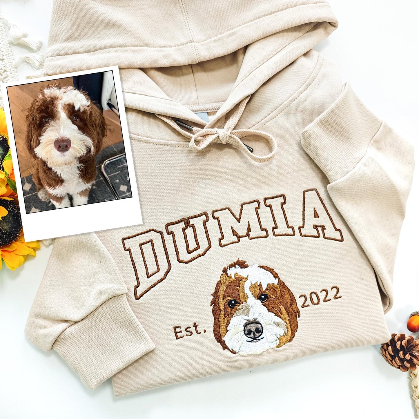 Custom Embroidered Dog Pet Face and Name Est Sweatshirt Hoodie for Pet Lovers