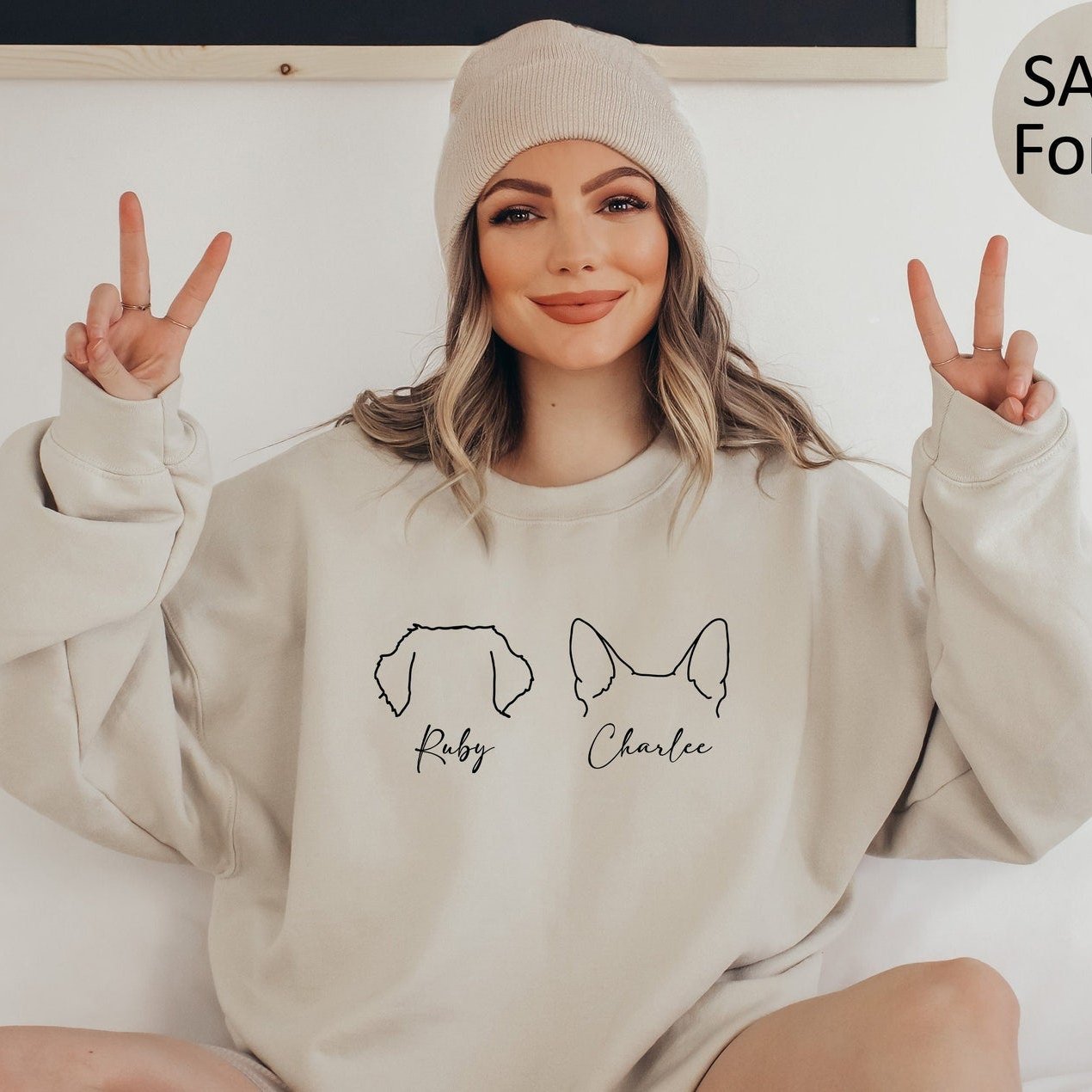 Embroidered Pet Ear Outline Sweatshirt Hoodie With Names Gift For Dog Mom Dog Dad Pet Lovers